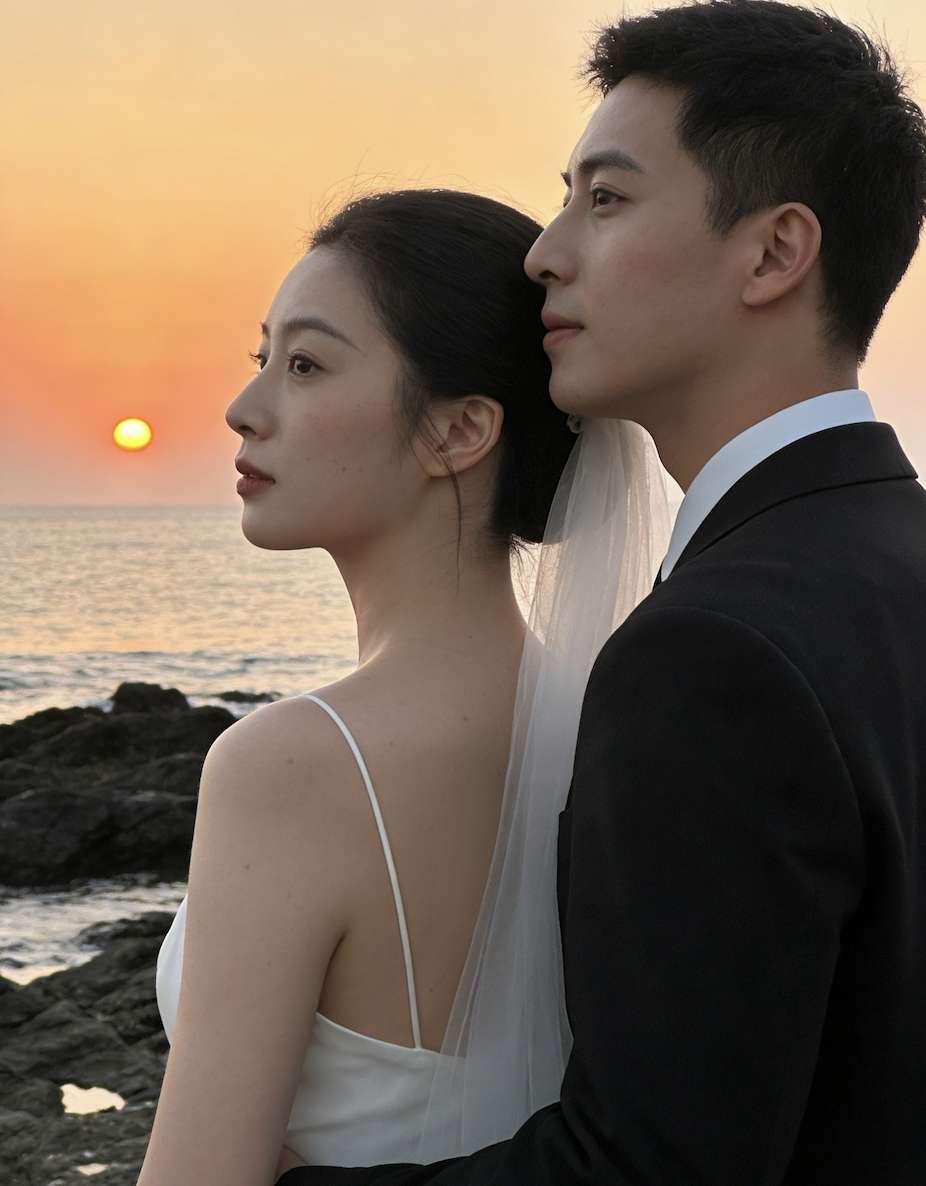 海边日落婚纱照