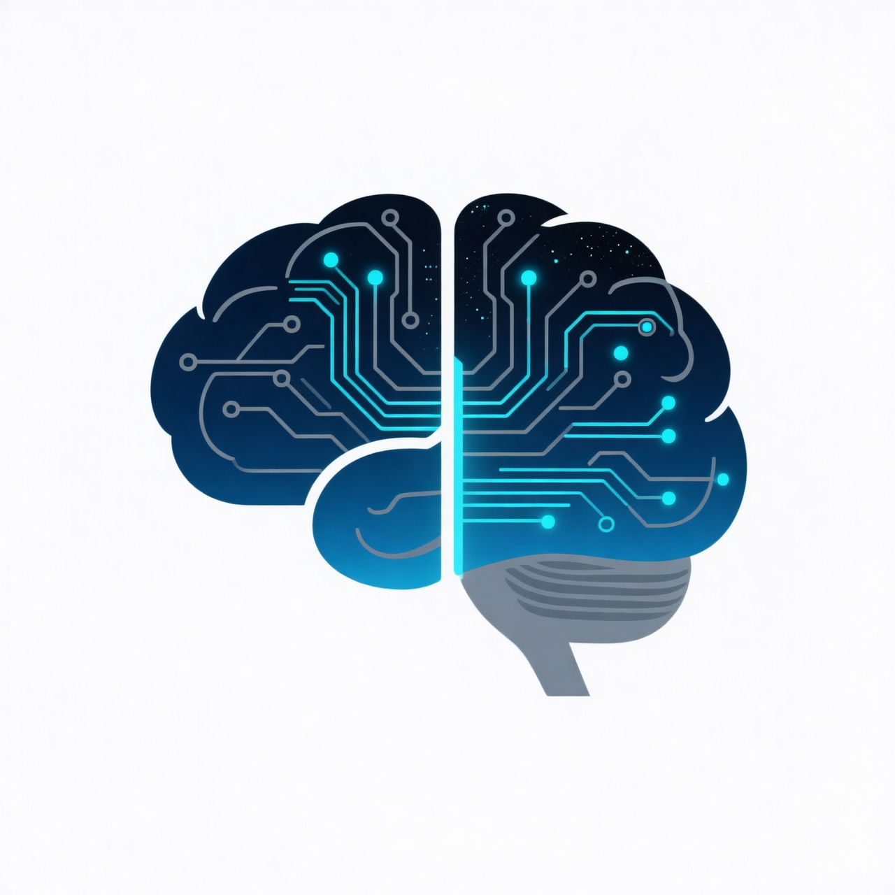 Logo概念示意图：大脑形状内含电路纹理，体现生物智能与数字智能融合