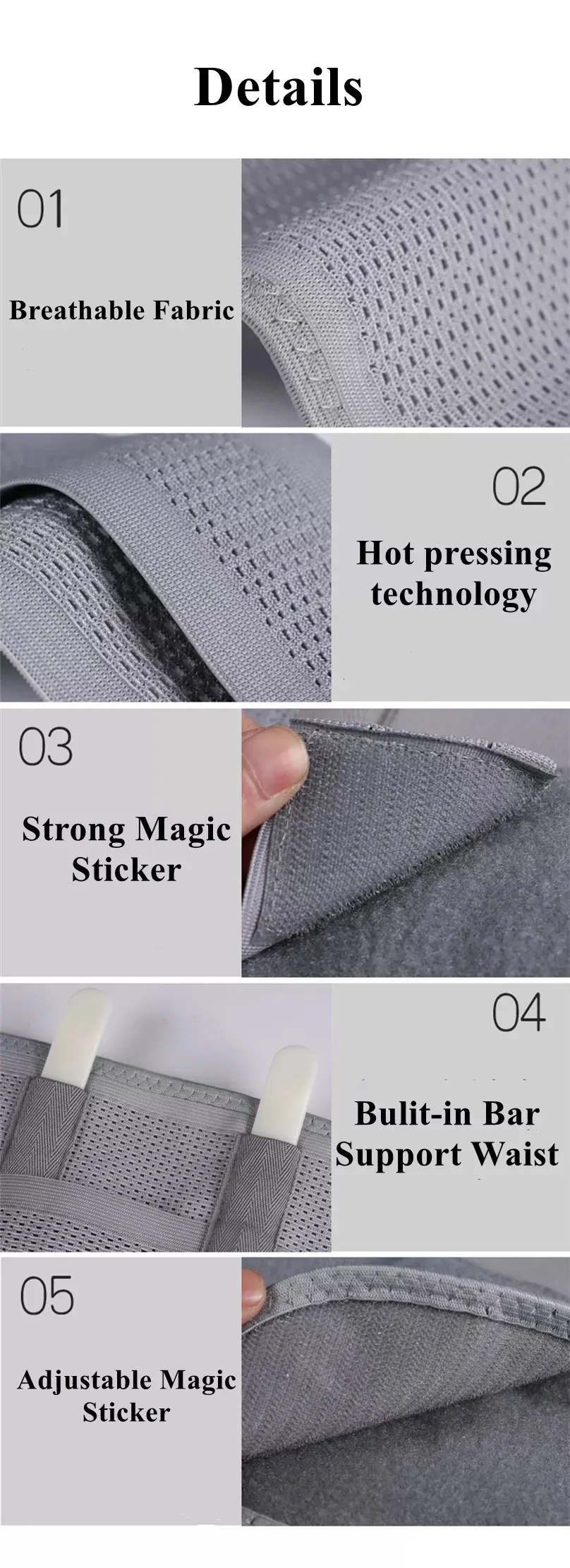 Close-up detail of Upper Back Support Belt showing composite fabric texture and Velcro fastening system