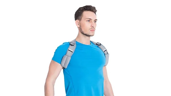 Upper Back Support Belt front view showing dual straps and chest wrapping design on a neutral background
