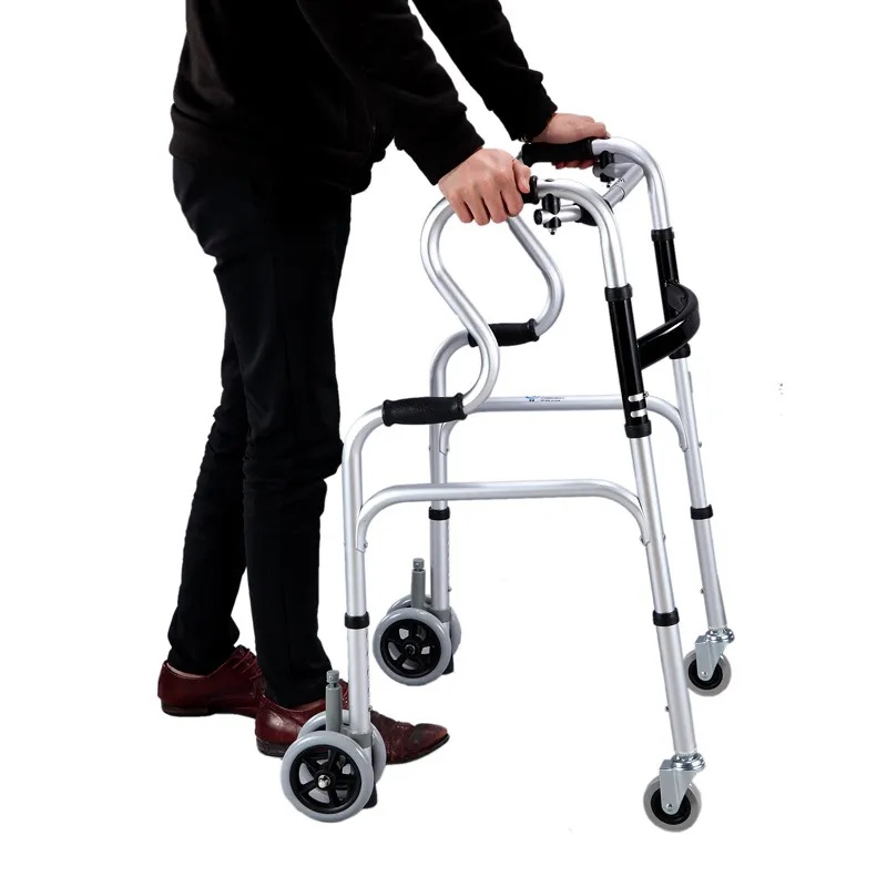 Close-up detail image of the DORRELLA seated walker's 8-inch wheel and loop-lock brake system, showcasing the durable PVC tire and metal components.