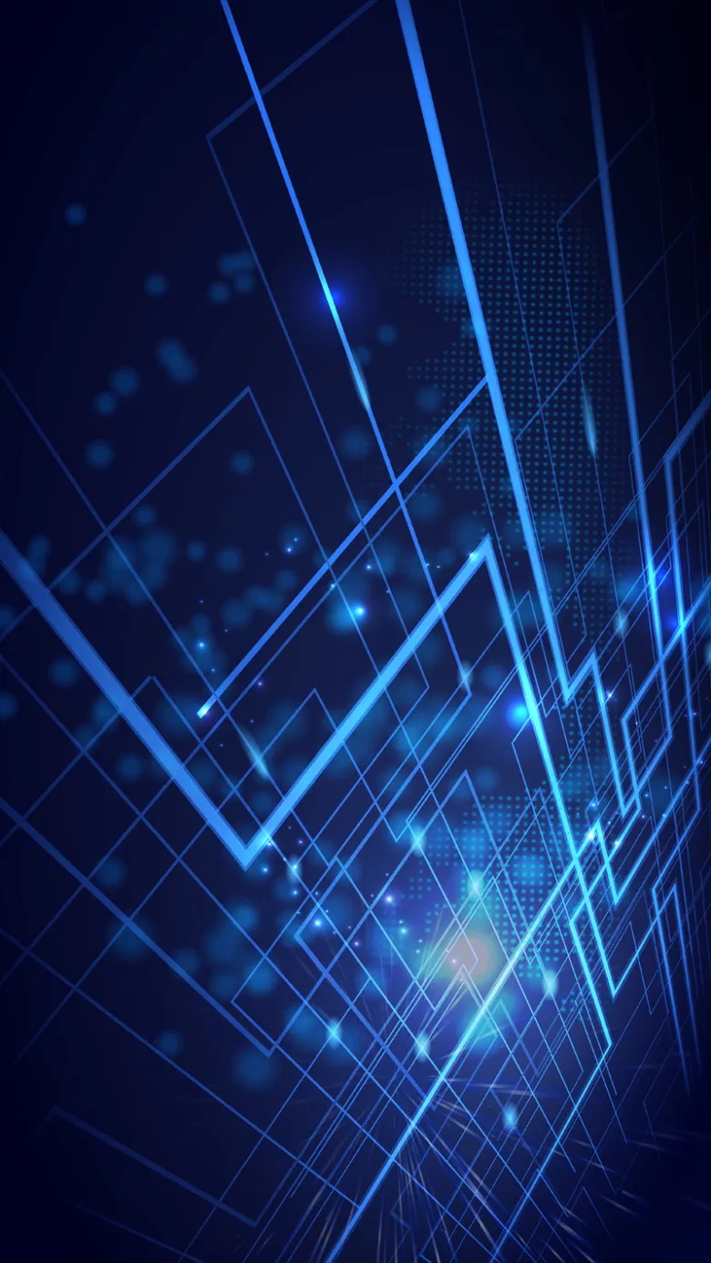 抽象科技感背景：蓝色光束与粒子交织，营造强烈的未来感与视觉冲击力