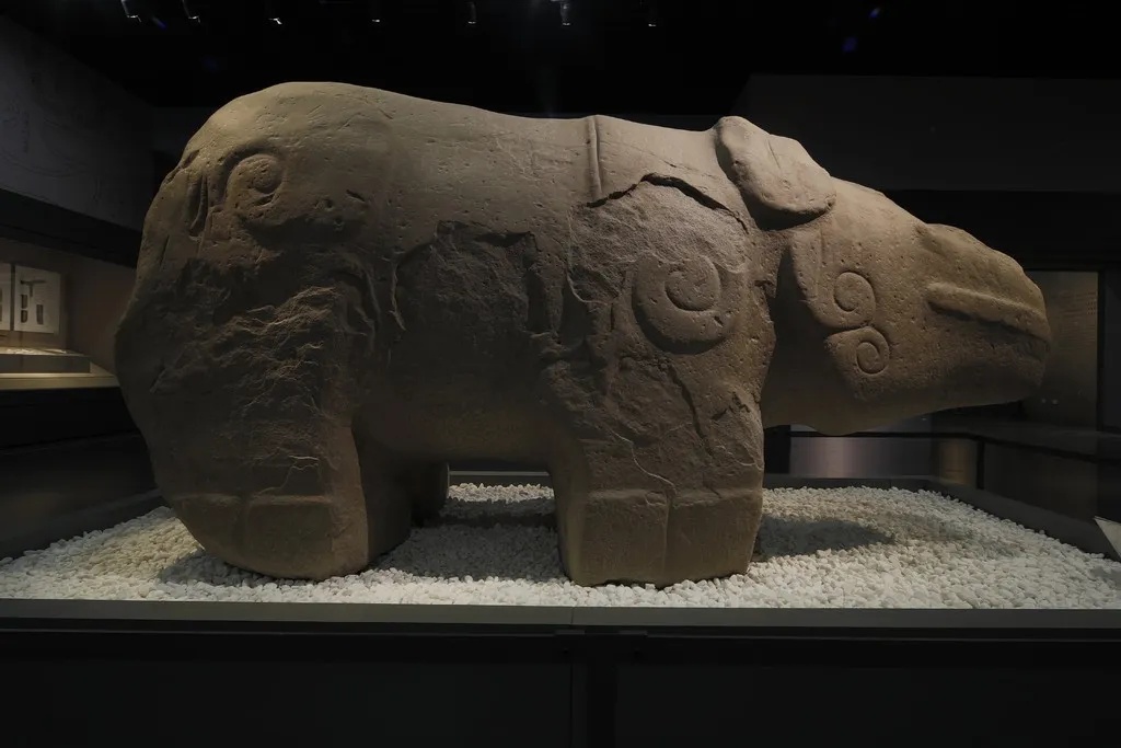 成都博物馆石犀站立姿态清晰可见卷云纹雕刻细节_1