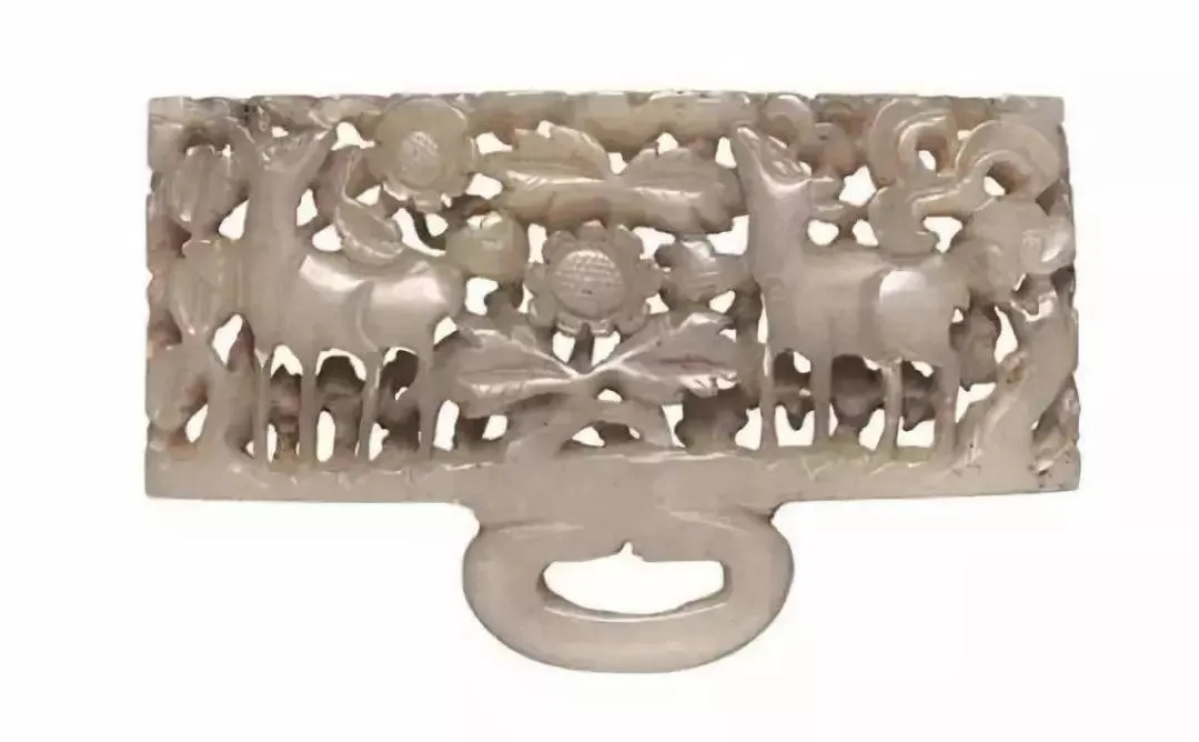 金代双鹿纹玉佩和田白玉雕双鹿图案_1