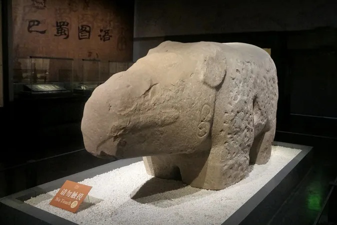 成都博物馆展出的秦汉石犀站立状砂岩圆雕_1