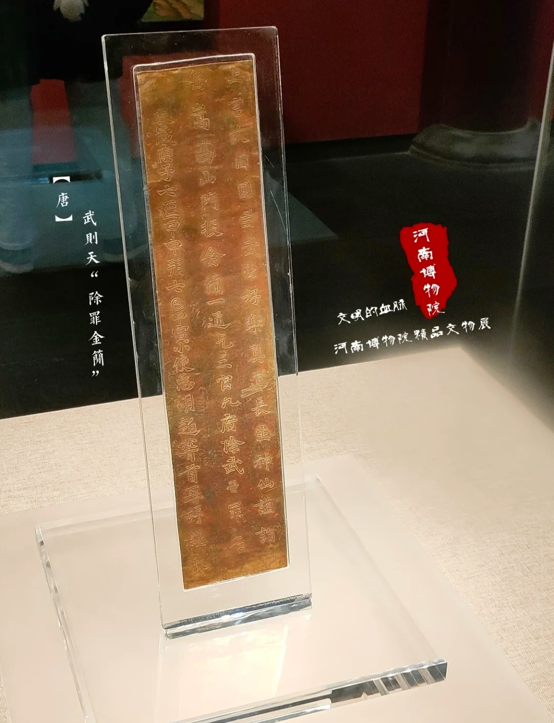 河南博物院唐代武则天金简展柜中的铭文细节_1