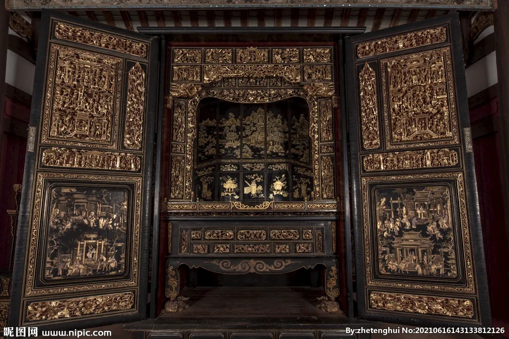 广东省博物馆金漆神龛呈现岭南黑底金漆风格_2