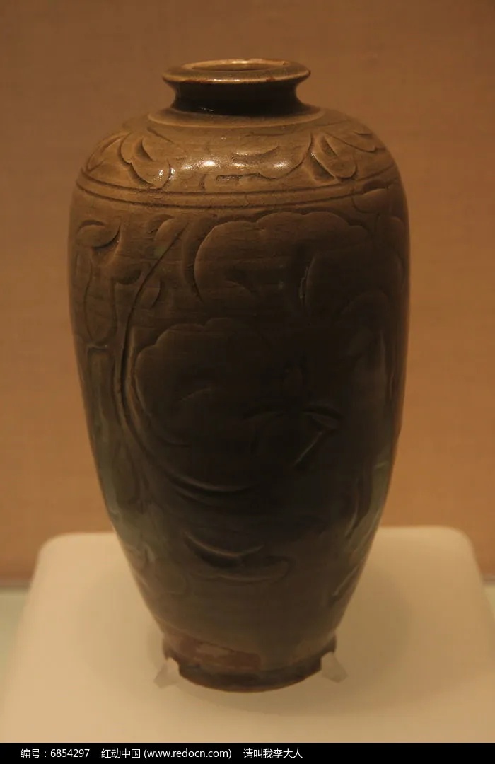 海康窑褐彩牡丹纹梅瓶局部纹饰特写_2