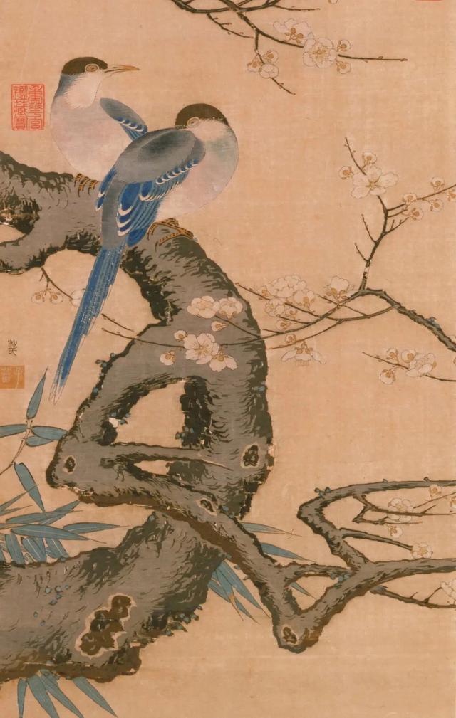 南宋沈子蕃缂丝梅鹊图轴展现梅花与喜鹊的生动场景_1