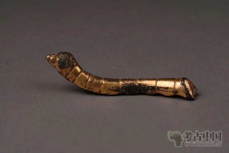 汉代红铜鎏金蚕形文物侧面细节展示_2