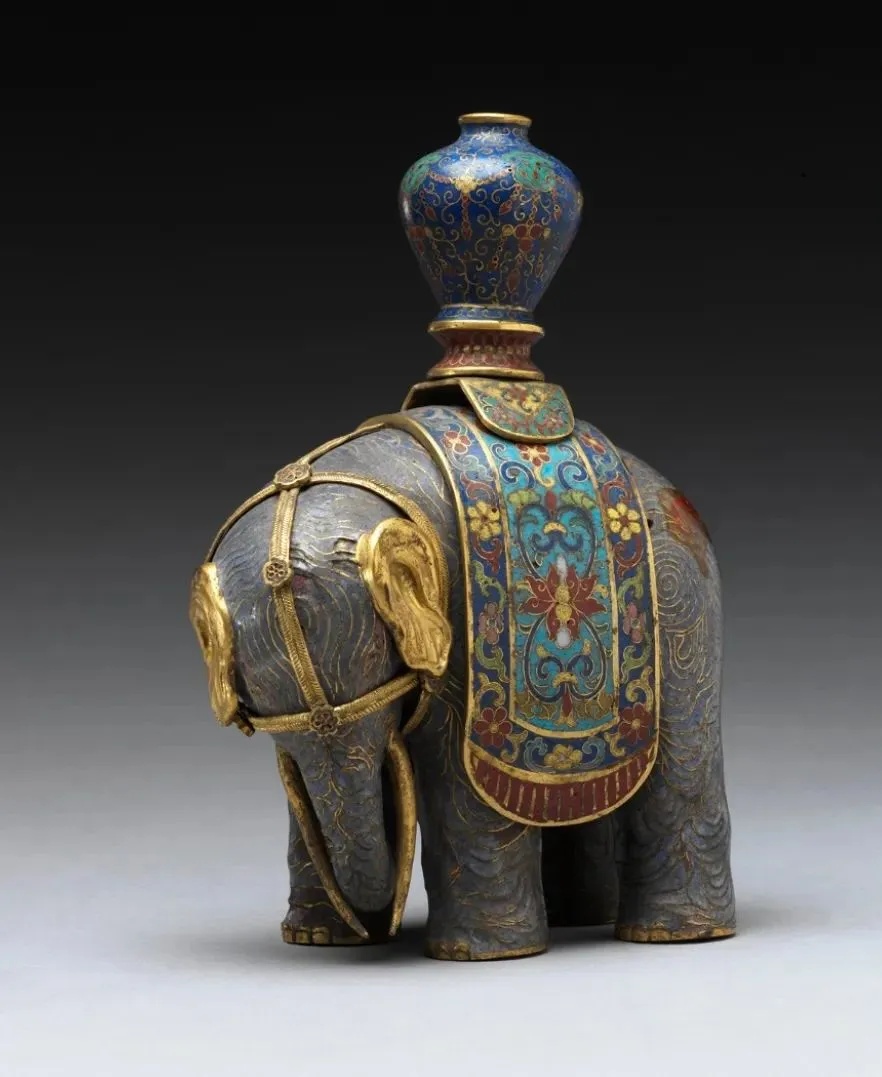 清掐丝珐琅太平有象象背驮天蓝地缠枝莲纹葫芦瓶_1